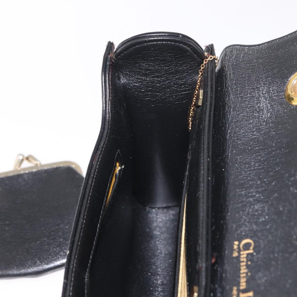 Christian Dior Hand Bag Leather Black Gold Auth bs35657