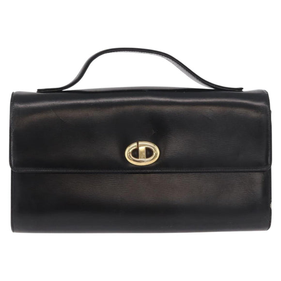Christian Dior Hand Bag Leather Black Gold Auth bs35657
