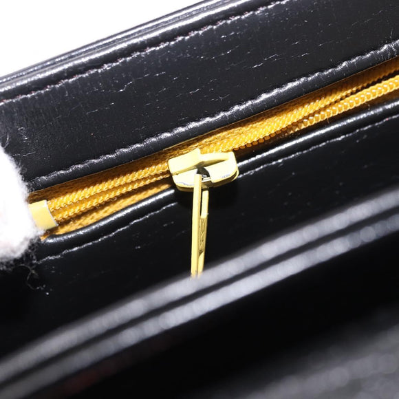 Christian Dior Hand Bag Leather Black Gold Auth bs35657