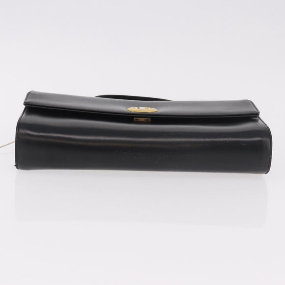 Christian Dior Hand Bag Leather Black Gold Auth bs35657