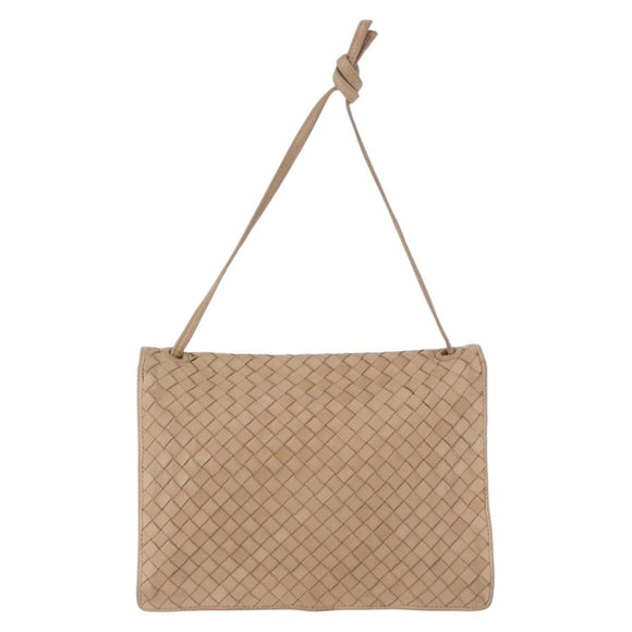 BOTTEGA VENETA INTRECCIATO Shoulder Bag Leather Beige Gold Auth bs35659