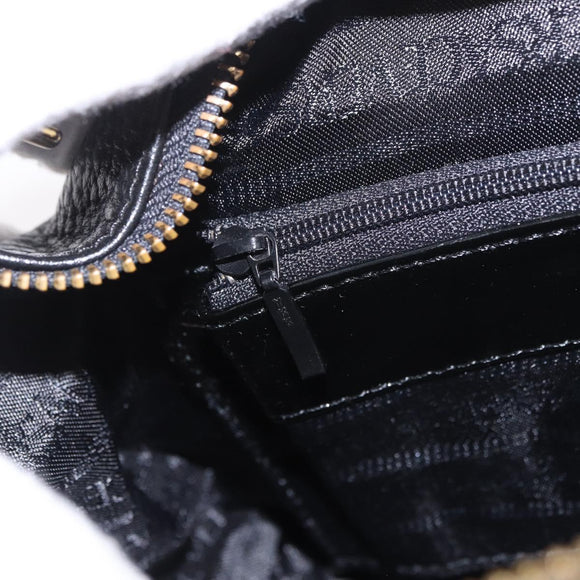 VERSACE Chain Hand Bag Leather Black Gold Auth bs35661A