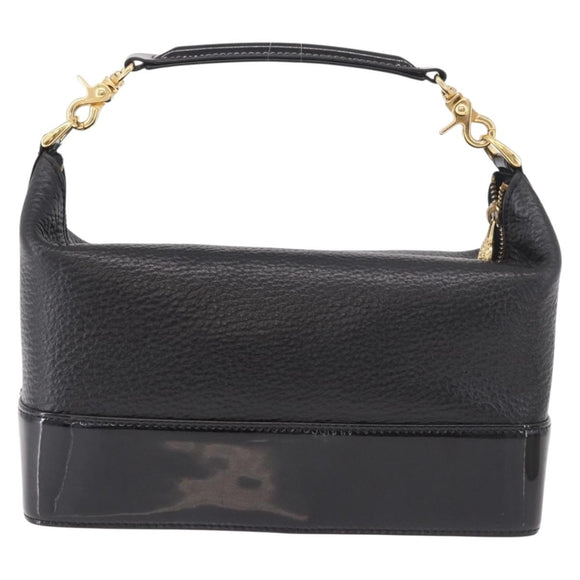 VERSACE Chain Hand Bag Leather Black Gold Auth bs35661A