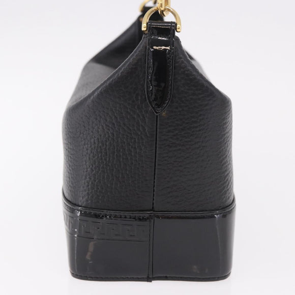 VERSACE Chain Hand Bag Leather Black Gold Auth bs35661A