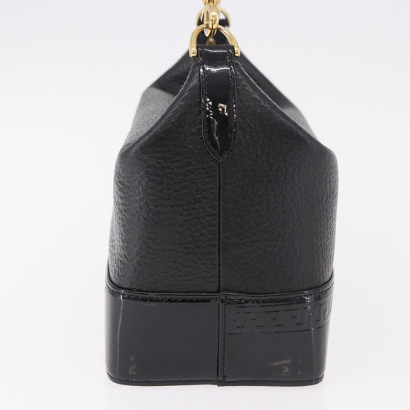 VERSACE Chain Hand Bag Leather Black Gold Auth bs35661A