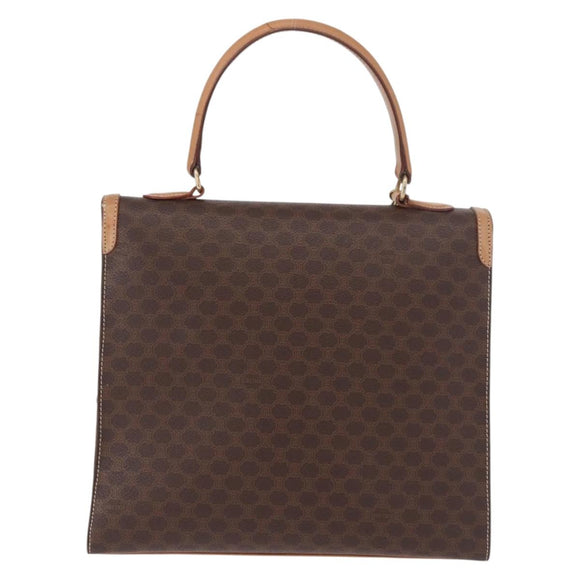 CELINE Macadam Canvas Hand Bag PVC Leather Brown Gold Auth bs35662