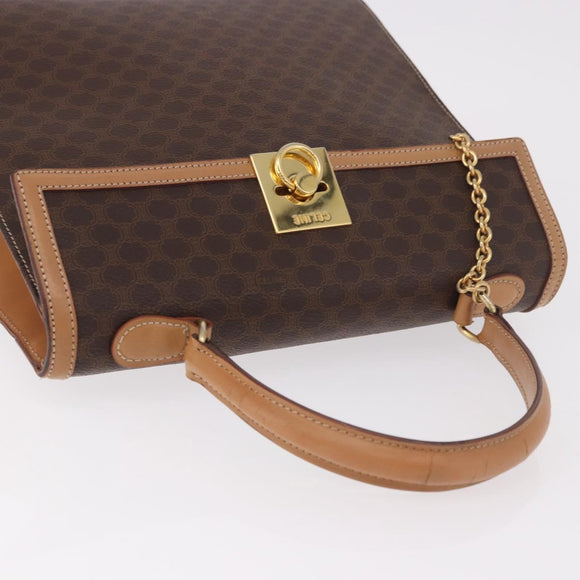 CELINE Macadam Canvas Hand Bag PVC Leather Brown Gold Auth bs35662