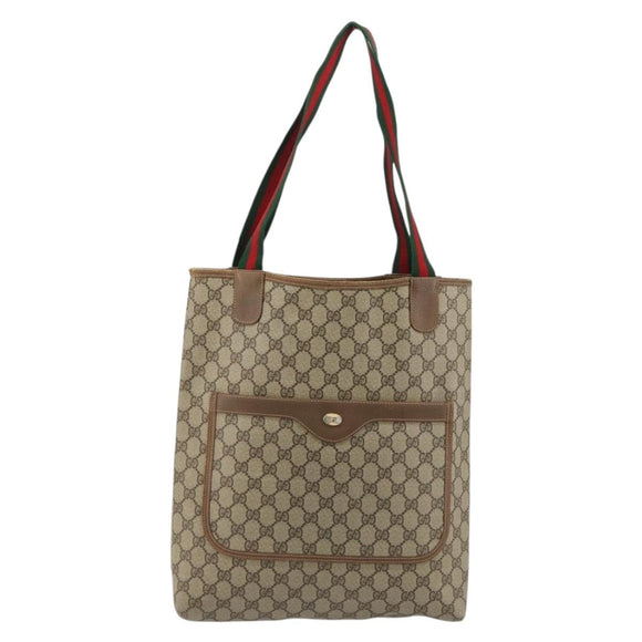 GUCCI GG Supreme Web Sherry Line Tote Bag PVC Beige 39 02 003 Auth bs35666