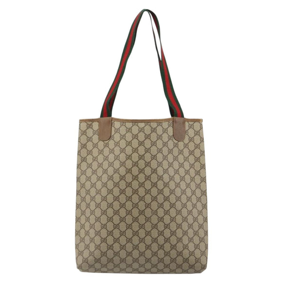 GUCCI GG Supreme Web Sherry Line Tote Bag PVC Beige 39 02 003 Auth bs35666