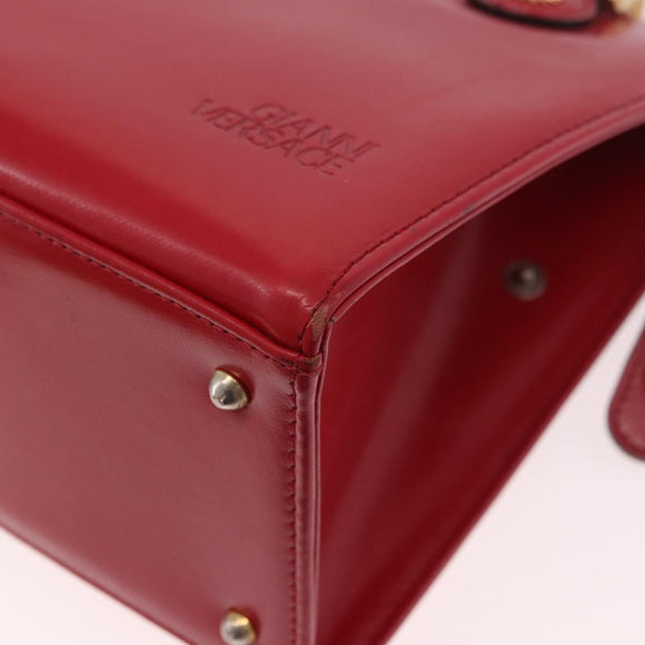 Gianni Versace Hand Bag Leather 2way Red Gold Auth bs35668