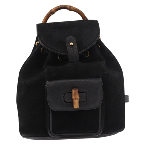GUCCI Bamboo Backpack Suede Black Gold 003 1705 0030 Auth bs35670A