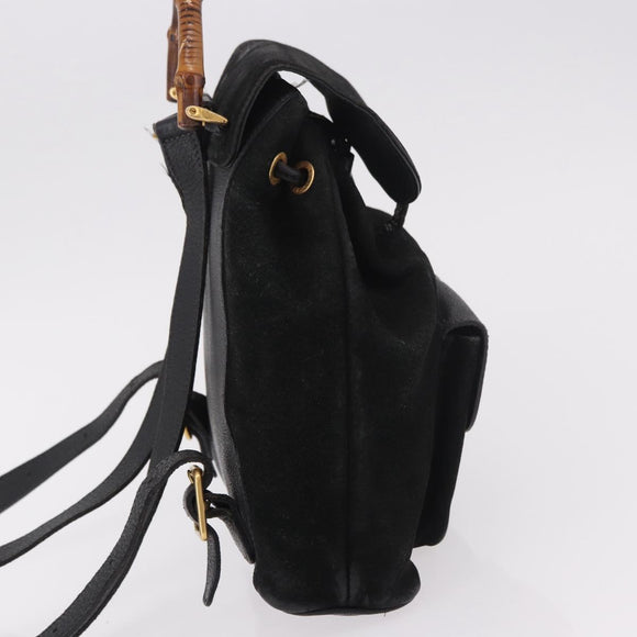 GUCCI Bamboo Backpack Suede Black Gold 003 1705 0030 Auth bs35670A