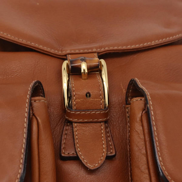 GUCCI Bamboo Backpack Leather Brown Gold 003 58 0016 Auth bs35671