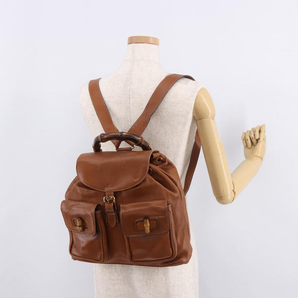 GUCCI Bamboo Backpack Leather Brown Gold 003 58 0016 Auth bs35671