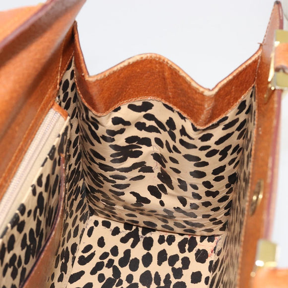 VALENTINO Hand Bag Leather Brown Gold Auth bs35674