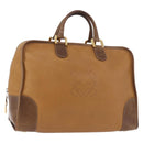 LOEWE Anagram Boston Bag Leather Brown Gold Auth bs35675-1
