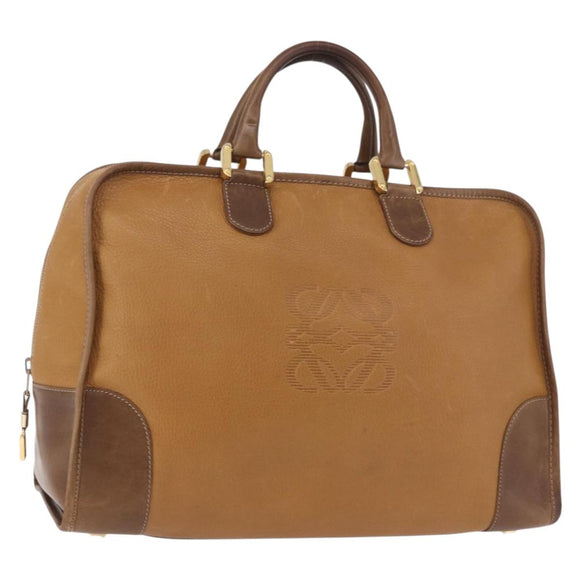 LOEWE Anagram Boston Bag Leather Brown Gold Auth bs35675