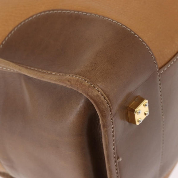 LOEWE Anagram Boston Bag Leather Brown Gold Auth bs35675