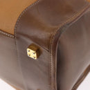 LOEWE Anagram Boston Bag Leather Brown Gold Auth bs35675-14