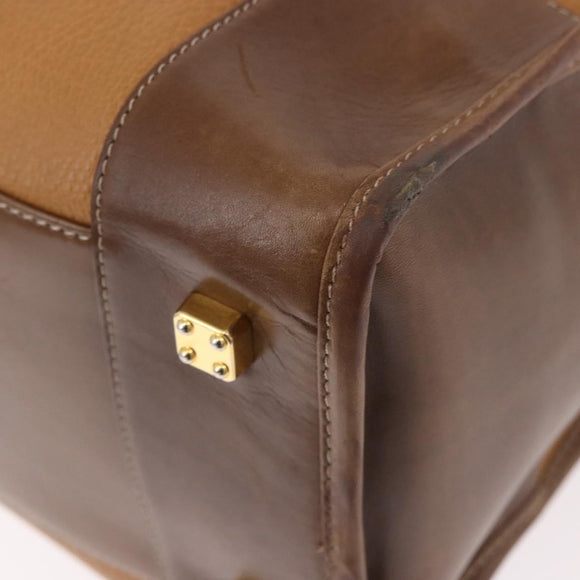 LOEWE Anagram Boston Bag Leather Brown Gold Auth bs35675