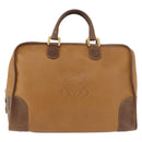 LOEWE Anagram Boston Bag Leather Brown Gold Auth bs35675-13