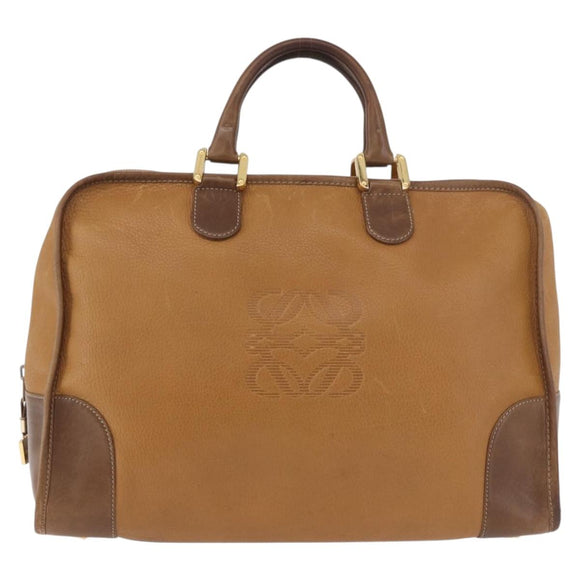 LOEWE Anagram Boston Bag Leather Brown Gold Auth bs35675