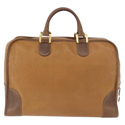LOEWE Anagram Boston Bag Leather Brown Gold Auth bs35675 - 0