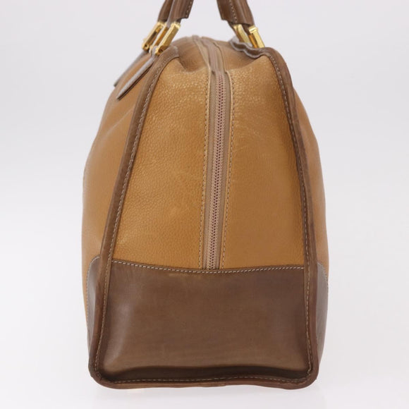 LOEWE Anagram Boston Bag Leather Brown Gold Auth bs35675