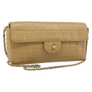 CHANEL Choco Bar Chain Shoulder Bag Lamb Skin Beige Gold CC Auth bs35679-1
