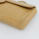 CHANEL Choco Bar Chain Shoulder Bag Lamb Skin Beige Gold CC Auth bs35679-9