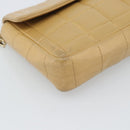 CHANEL Choco Bar Chain Shoulder Bag Lamb Skin Beige Gold CC Auth bs35679-14