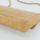 CHANEL Choco Bar Chain Shoulder Bag Lamb Skin Beige Gold CC Auth bs35679-15