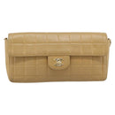 CHANEL Choco Bar Chain Shoulder Bag Lamb Skin Beige Gold CC Auth bs35679-13