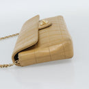 CHANEL Choco Bar Chain Shoulder Bag Lamb Skin Beige Gold CC Auth bs35679-3