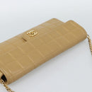 CHANEL Choco Bar Chain Shoulder Bag Lamb Skin Beige Gold CC Auth bs35679-6