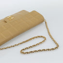 CHANEL Choco Bar Chain Shoulder Bag Lamb Skin Beige Gold CC Auth bs35679-7