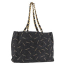 CHANEL Matelasse Chain Tote Bag Coated Canvas Black Gold CC Auth bs35682-1
