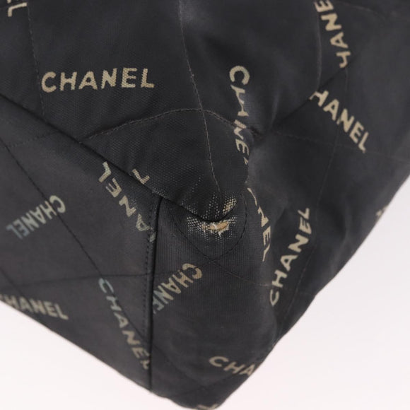 CHANEL Matelasse Chain Tote Bag Coated Canvas Black Gold CC Auth bs35682