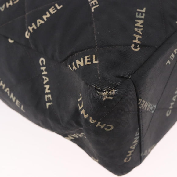 CHANEL Matelasse Chain Tote Bag Coated Canvas Black Gold CC Auth bs35682