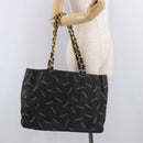 CHANEL Matelasse Chain Tote Bag Coated Canvas Black Gold CC Auth bs35682-21