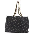 CHANEL Matelasse Chain Tote Bag Coated Canvas Black Gold CC Auth bs35682-2