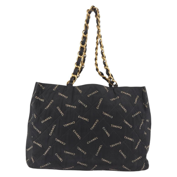 CHANEL Matelasse Chain Tote Bag Coated Canvas Black Gold CC Auth bs35682