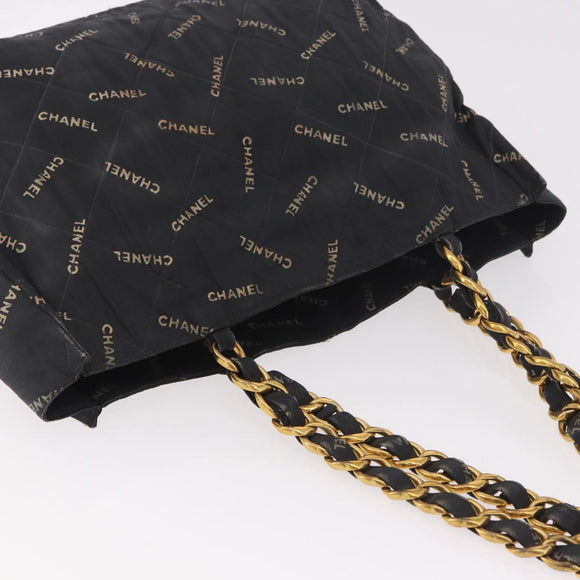 CHANEL Matelasse Chain Tote Bag Coated Canvas Black Gold CC Auth bs35682