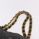 CHANEL Matelasse Chain Tote Bag Coated Canvas Black Gold CC Auth bs35682-8