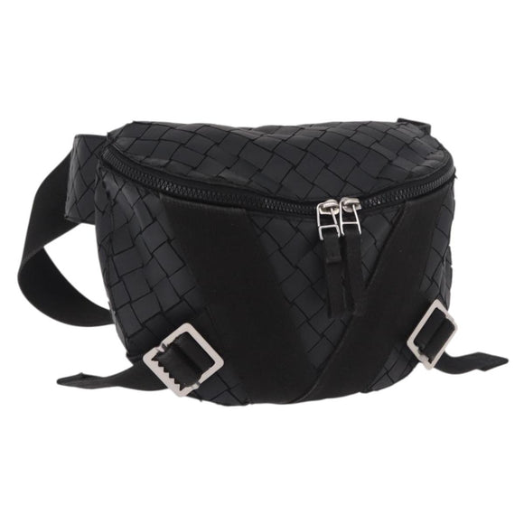 BOTTEGA VENETA INTRECCIATO Body Bag Leather Black Silver Auth bs35683A