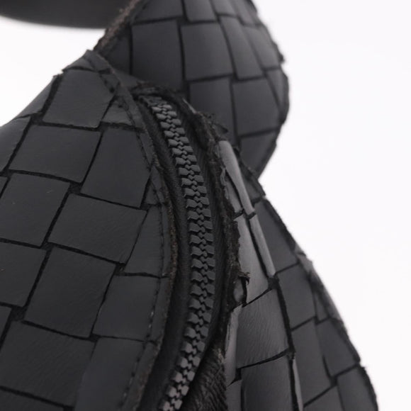 BOTTEGA VENETA INTRECCIATO Body Bag Leather Black Silver Auth bs35683A