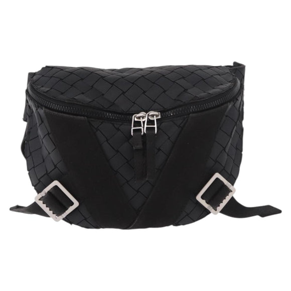 BOTTEGA VENETA INTRECCIATO Body Bag Leather Black Silver Auth bs35683A