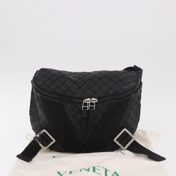 BOTTEGA VENETA INTRECCIATO Body Bag Leather Black Silver Auth bs35683A