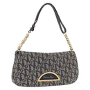 Christian Dior Trotter Canvas Marispearl Chain Bag Navy Gold Auth bs35684A-1