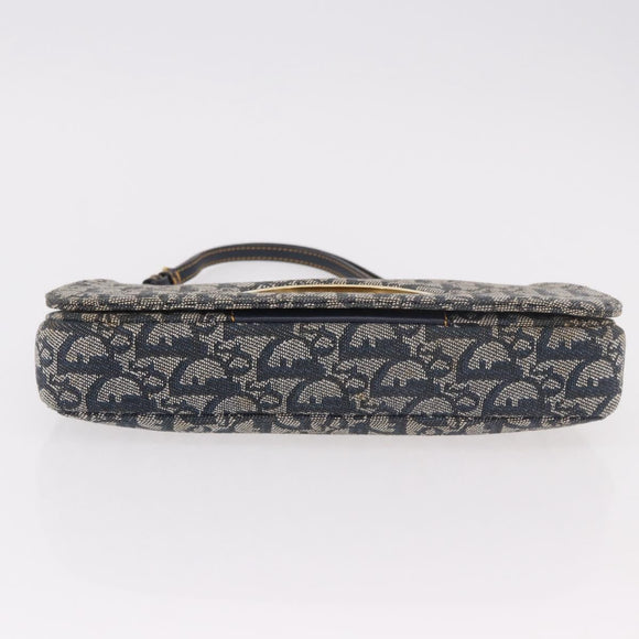 Christian Dior Trotter Canvas Marispearl Chain Bag Navy Gold Auth bs35684A